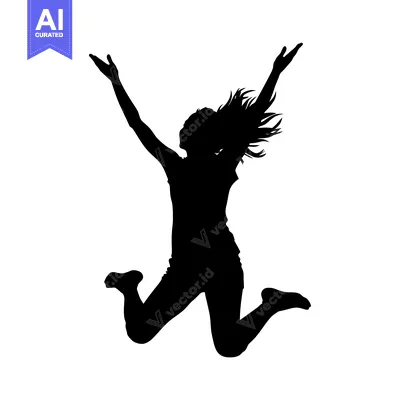 Aset desain premium: Silhouette of a Woman Jumping with Arms Raised
