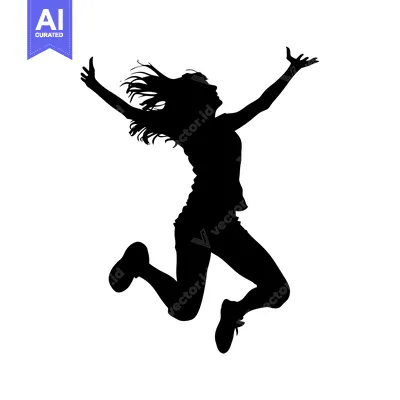 Popular premium asset: Silhouette of a Woman Jumping with Arms Outstretched