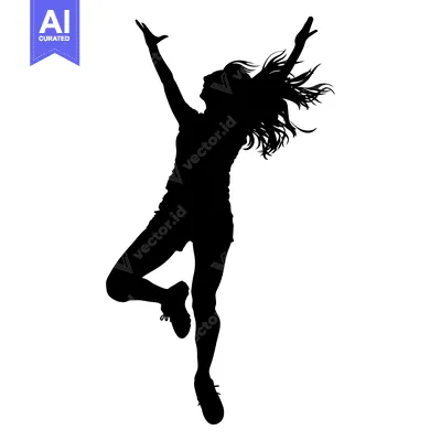 Popular premium asset: Silhouette of a Woman Jumping with Arms Raised