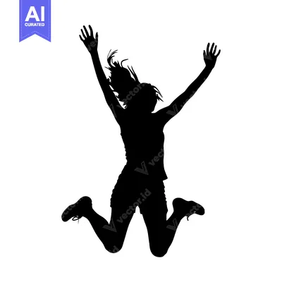 Premium design asset: Silhouette of a Woman Jumping with Arms Raised