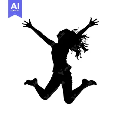 Aset premium populer: Silhouette of a Woman Jumping with Arms Raised