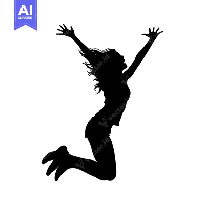 Aset desain premium: Silhouette of a Woman Jumping with Arms Raised
