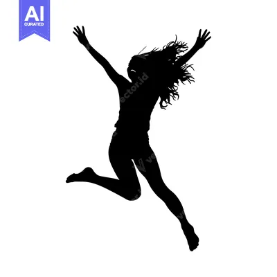 Popular premium asset: Silhouette of a woman with long hair jumping with arms raised