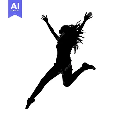 Aset desain premium: Silhouette of a Woman Jumping with Arms Raised