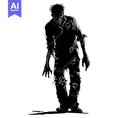 Silhouette of a Decaying Zombie Walking Forward