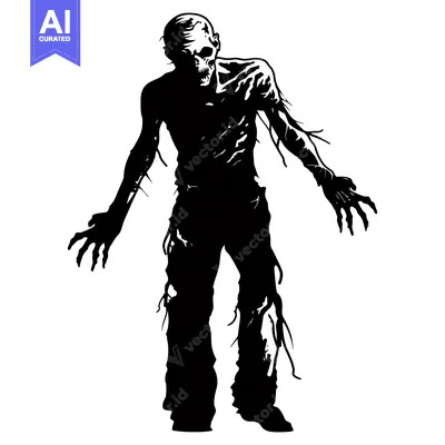 Premium design asset: Silhouette of a Decaying Zombie with Exposed Skull and Claws