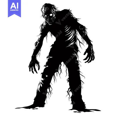 Silhouette of a Decaying Zombie with Glowing Eyes