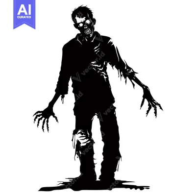 Aset desain premium: Silhouette of a Zombie with Claws and Exposed Skull