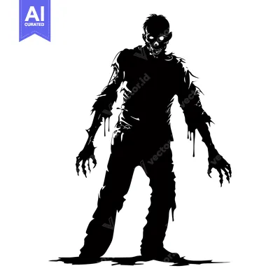 Silhouette of a Decaying Zombie with Exposed Skull and Claws