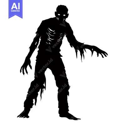 Popular premium asset: Silhouette of a Decaying, Glowing-Eyed Zombie with a Reaching Hand