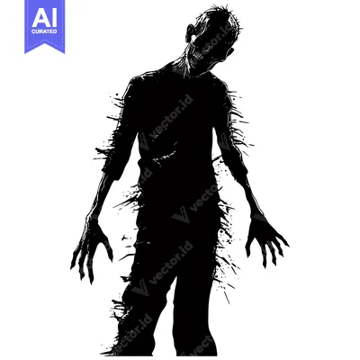 Aset premium populer: Black and White Silhouette of a Zombie-Like Figure