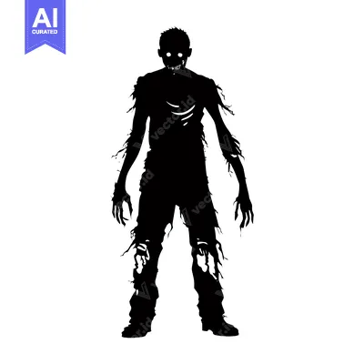 Aset premium populer: Black and White Silhouette of a Zombie Standing with Arms Outstretched