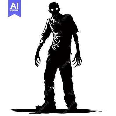 Black and White Silhouette of a Zombie with Glowing Eyes