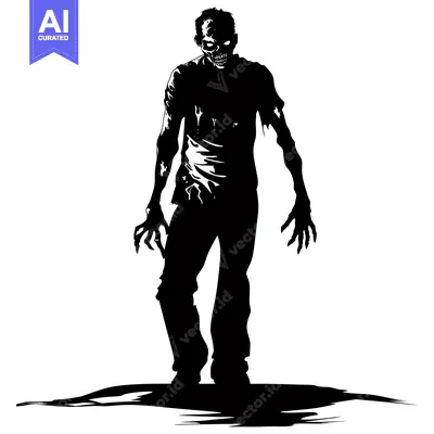 Aset premium populer: Silhouette of a Zombie with a Distorted Face and Clawed Hands