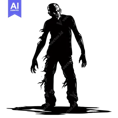 Aset desain premium: Silhouette of a Decaying Zombie with a Torn Shirt and Claws
