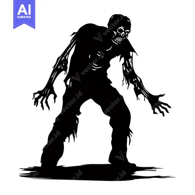 Popular premium asset: Black and White Silhouette of a Zombie Standing with Arms Outstretched
