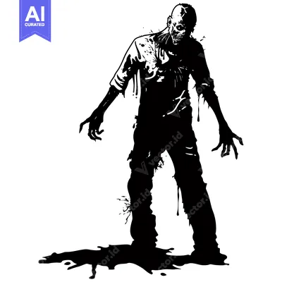 Black and White Illustration of a Decaying Zombie