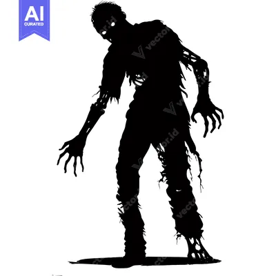 Aset premium populer: Silhouette of a Decaying, Shambling Zombie Figure