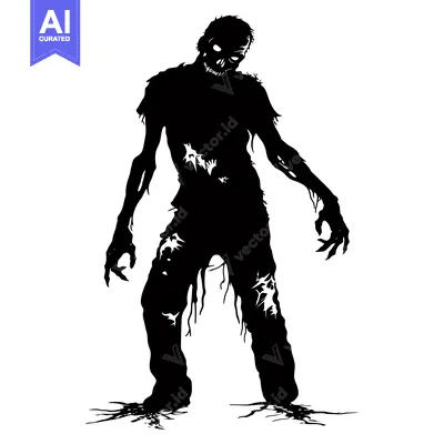 Premium design asset: Silhouette of a Decaying Zombie with Exposed Bones