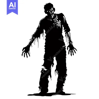 Aset desain premium: A Silhouette of a Zombie With Decaying Flesh and Exposed Bones