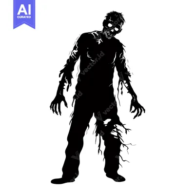 Aset desain premium: Black and White Silhouette of a Zombie Walking