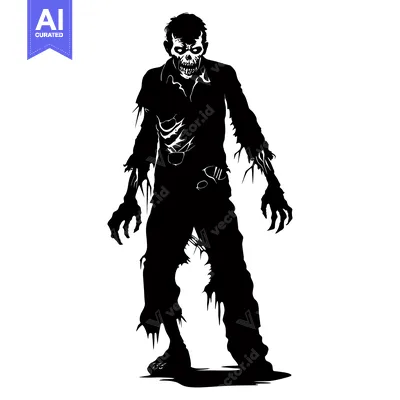 Aset premium populer: Silhouette of a Zombie with a Decomposing Face