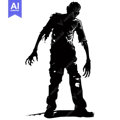 Silhouette of a Walking Zombie with Ripped Clothing