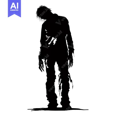 Aset desain premium: Silhouette of a Decaying Zombie with Torn Clothing