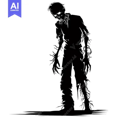 Aset premium populer: Silhouette of a Decaying Zombie with Exposed Bones and Claws