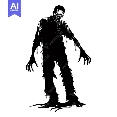Aset premium populer: Silhouette of a Glowing-Eyed Zombie with a Torn Shirt