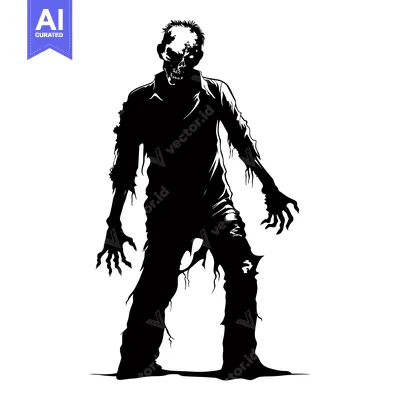 Aset premium populer: Black and White Silhouette of a Walking Zombie with Exposed Skull