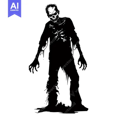 Silhouette of a Zombie with Exposed Skull and Torn Clothing