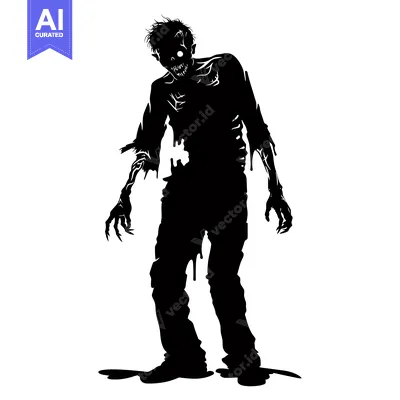 Silhouette of a decaying zombie with dripping flesh and sharp claws