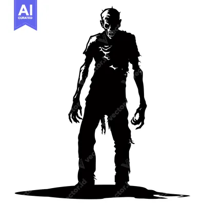 Aset desain premium: Black and White Silhouette of a Walking Zombie