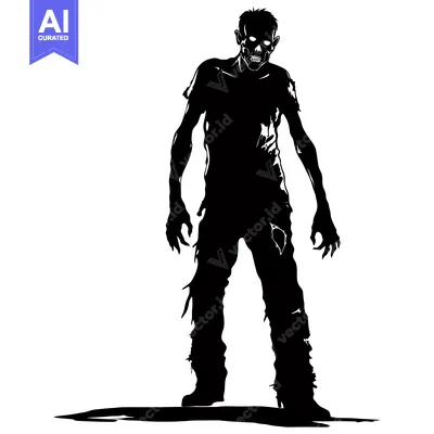 Aset premium populer: Silhouette of a Zombie with Ripped Clothing and a Shadow