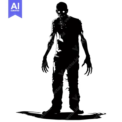 Aset desain premium: Silhouette of a Zombie with White Eyes and Claws