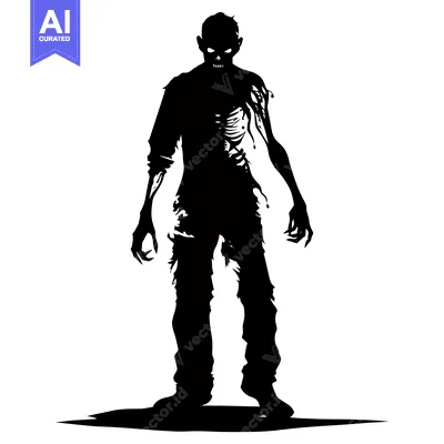 Silhouette of a Decaying Zombie with Exposed Ribs
