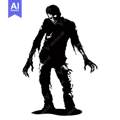 Premium design asset: Silhouette of a menacing zombie with exposed teeth and clawed hands.
