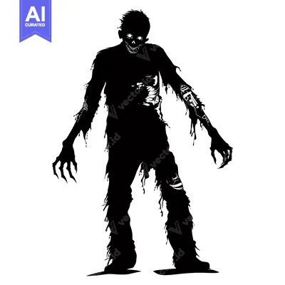 Aset premium populer: Black and White Silhouette of a Decaying Zombie