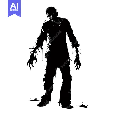 Premium design asset: Silhouette of a Decaying Zombie with Bloody Hands