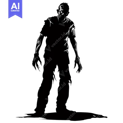 Premium design asset: Silhouette of a Walking Zombie with Claws and Torn Clothing