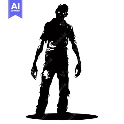 Aset desain premium: Silhouette of a Zombie with Glowing Eyes