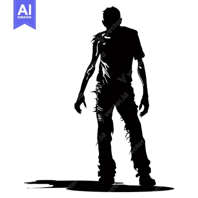 Aset desain premium: Silhouette of a Zombie with Torn Clothing and a Shadow