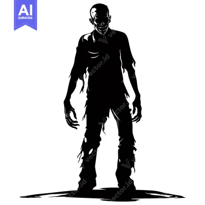 Aset desain premium: Silhouette of a Zombie with Ripped Clothing