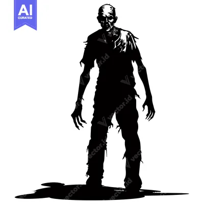 Silhouette of a Standing Zombie with Clawed Hands