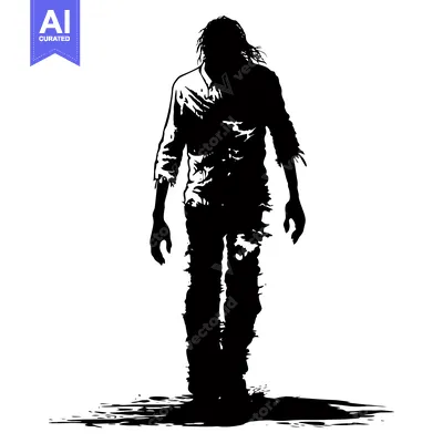 Aset desain premium: Black and White Silhouette of a Man Walking