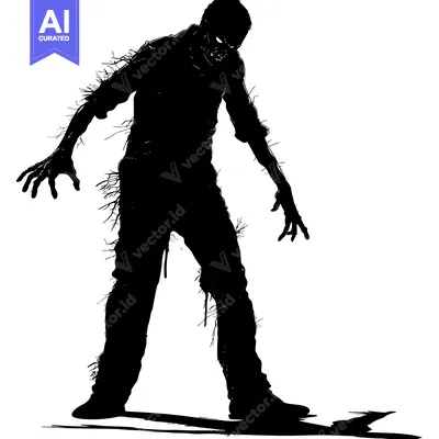 Aset desain premium: Silhouette of a Decaying Zombie Standing with Arms Outstretched
