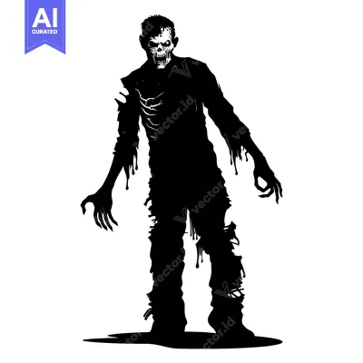 Aset premium populer: Black and white silhouette of a zombie with dripping blood