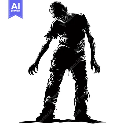Aset desain premium: Black and White Silhouette of a Zombie with Claws
