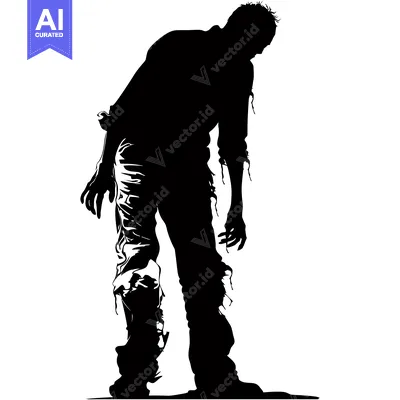 Aset premium populer: Silhouette of a zombie with torn clothing standing in a bent-over pose